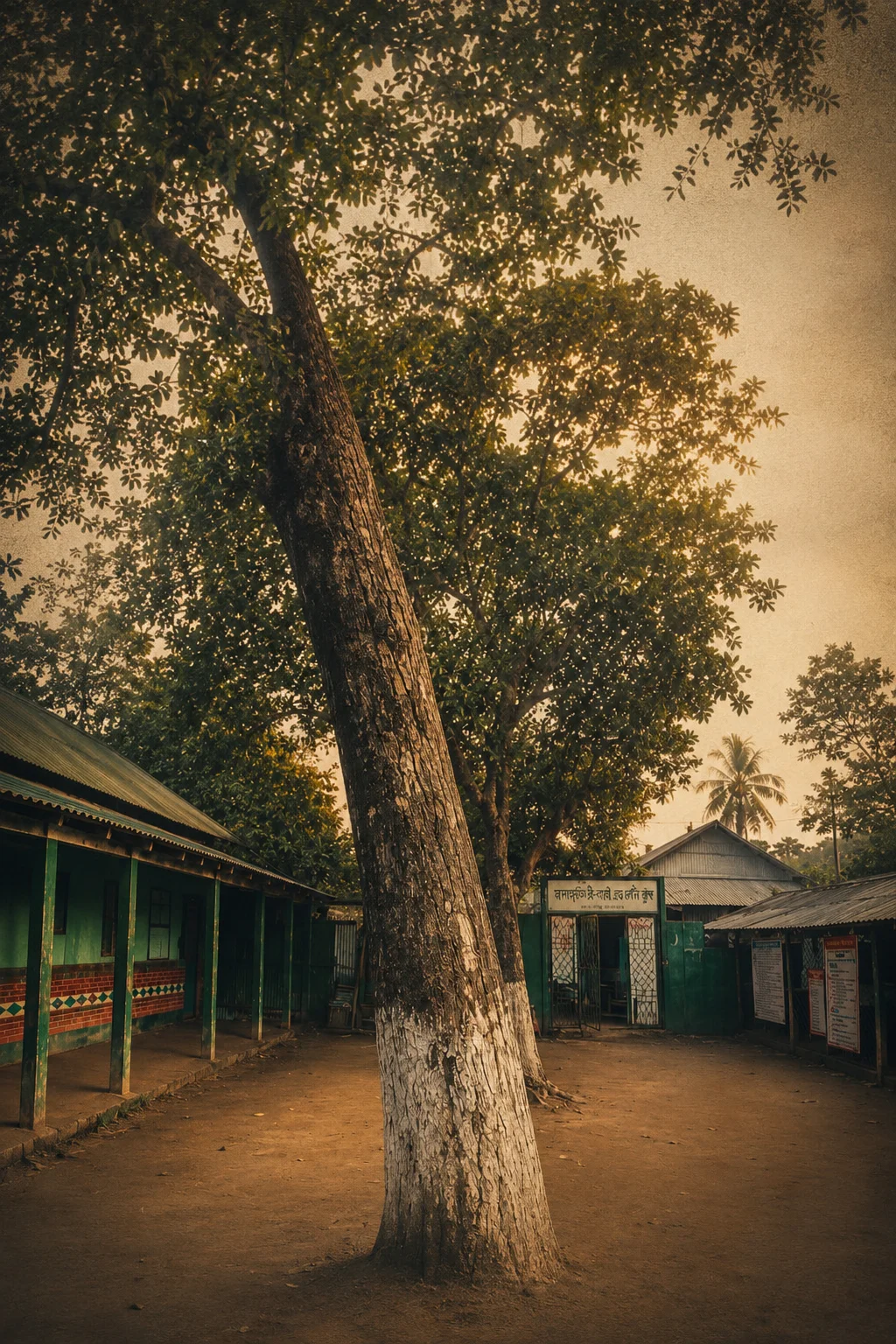 School Building Sunset